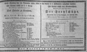 Theaterzettel (Oper und Burgtheater in Wien) 18211118 Seite: 1