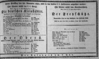 Theaterzettel (Oper und Burgtheater in Wien) 18211120 Seite: 1