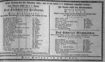 Theaterzettel (Oper und Burgtheater in Wien) 18211123 Seite: 1