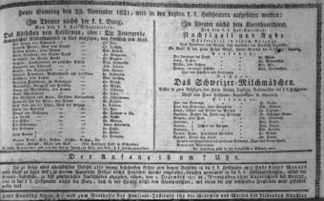 Theaterzettel (Oper und Burgtheater in Wien) 18211125 Seite: 1