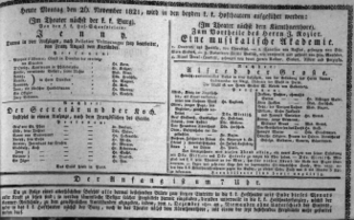 Theaterzettel (Oper und Burgtheater in Wien) 18211126 Seite: 1