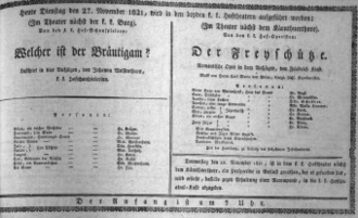 Theaterzettel (Oper und Burgtheater in Wien) 18211127 Seite: 1