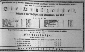 Theaterzettel (Oper und Burgtheater in Wien) 18211209 Seite: 1