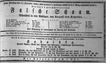 Theaterzettel (Oper und Burgtheater in Wien) 18211211 Seite: 1