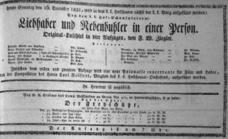 Theaterzettel (Oper und Burgtheater in Wien) 18211216 Seite: 1