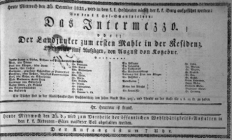 Theaterzettel (Oper und Burgtheater in Wien) 18211226 Seite: 1