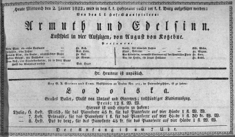 Theaterzettel (Oper und Burgtheater in Wien) 18220102 Seite: 1