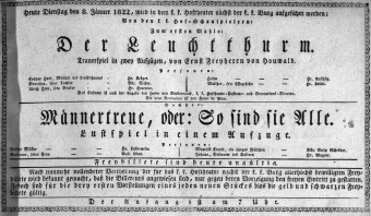 Theaterzettel (Oper und Burgtheater in Wien) 18220108 Seite: 1