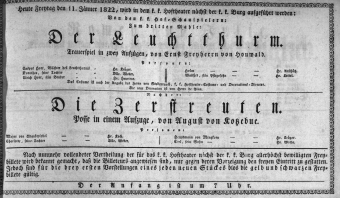 Theaterzettel (Oper und Burgtheater in Wien) 18220111 Seite: 1