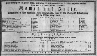 Theaterzettel (Oper und Burgtheater in Wien) 18220112 Seite: 1