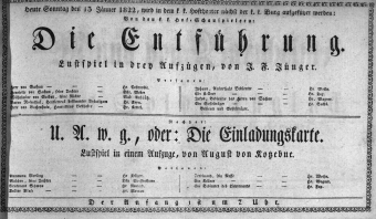 Theaterzettel (Oper und Burgtheater in Wien) 18220113 Seite: 1