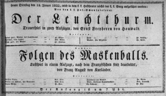 Theaterzettel (Oper und Burgtheater in Wien) 18220115 Seite: 1