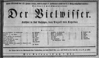 Theaterzettel (Oper und Burgtheater in Wien) 18220116 Seite: 1