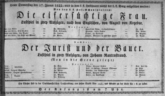 Theaterzettel (Oper und Burgtheater in Wien) 18220117 Seite: 1