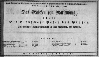 Theaterzettel (Oper und Burgtheater in Wien) 18220118 Seite: 1