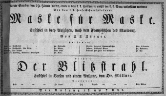 Theaterzettel (Oper und Burgtheater in Wien) 18220119 Seite: 1