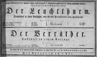 Theaterzettel (Oper und Burgtheater in Wien) 18220121 Seite: 1