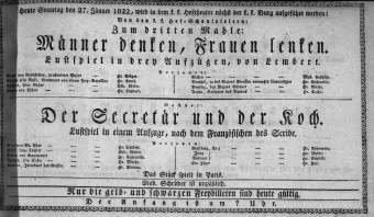 Theaterzettel (Oper und Burgtheater in Wien) 18220127 Seite: 1