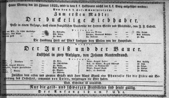 Theaterzettel (Oper und Burgtheater in Wien) 18220128 Seite: 1