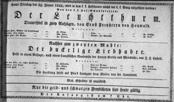 Theaterzettel (Oper und Burgtheater in Wien) 18220129 Seite: 1