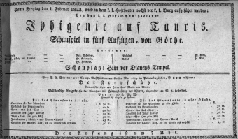 Theaterzettel (Oper und Burgtheater in Wien) 18220201 Seite: 1