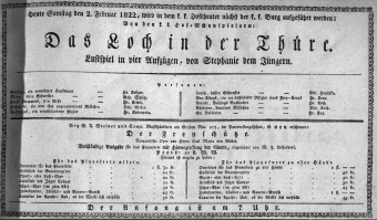 Theaterzettel (Oper und Burgtheater in Wien) 18220202 Seite: 1