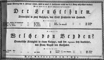 Theaterzettel (Oper und Burgtheater in Wien) 18220204 Seite: 1