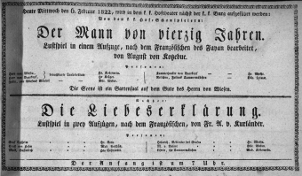 Theaterzettel (Oper und Burgtheater in Wien) 18220206 Seite: 1