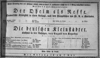 Theaterzettel (Oper und Burgtheater in Wien) 18220210 Seite: 1