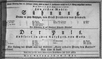 Theaterzettel (Oper und Burgtheater in Wien) 18220211 Seite: 1