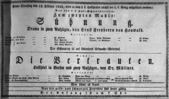 Theaterzettel (Oper und Burgtheater in Wien) 18220212 Seite: 1