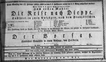 Theaterzettel (Oper und Burgtheater in Wien) 18220216 Seite: 1