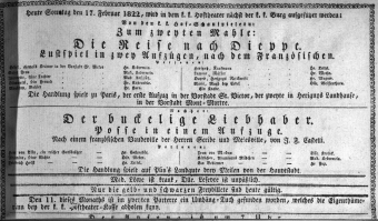 Theaterzettel (Oper und Burgtheater in Wien) 18220217 Seite: 1
