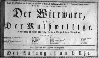 Theaterzettel (Oper und Burgtheater in Wien) 18220219 Seite: 1