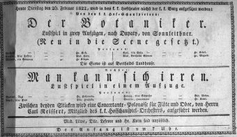 Theaterzettel (Oper und Burgtheater in Wien) 18220226 Seite: 1