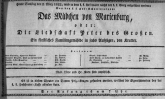 Theaterzettel (Oper und Burgtheater in Wien) 18220302 Seite: 1