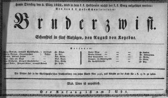Theaterzettel (Oper und Burgtheater in Wien) 18220305 Seite: 1