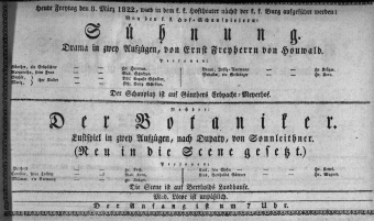 Theaterzettel (Oper und Burgtheater in Wien) 18220308 Seite: 1