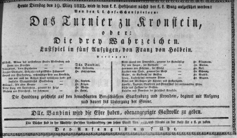 Theaterzettel (Oper und Burgtheater in Wien) 18220319 Seite: 1