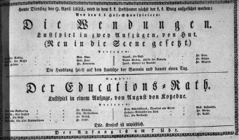 Theaterzettel (Oper und Burgtheater in Wien) 18220409 Seite: 1