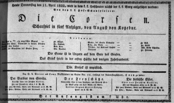 Theaterzettel (Oper und Burgtheater in Wien) 18220411 Seite: 1