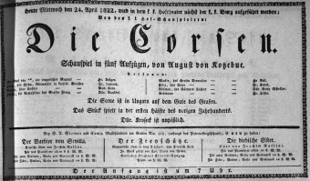 Theaterzettel (Oper und Burgtheater in Wien) 18220424 Seite: 1