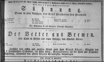 Theaterzettel (Oper und Burgtheater in Wien) 18220426 Seite: 1