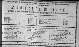 Theaterzettel (Oper und Burgtheater in Wien) 18220505 Seite: 1