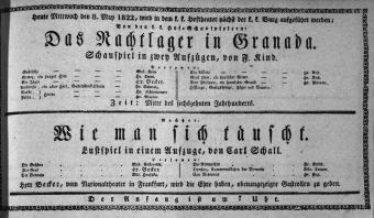 Theaterzettel (Oper und Burgtheater in Wien) 18220508 Seite: 1