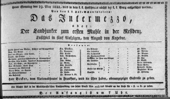 Theaterzettel (Oper und Burgtheater in Wien) 18220519 Seite: 1
