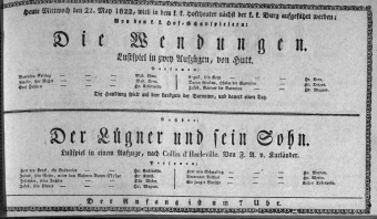 Theaterzettel (Oper und Burgtheater in Wien) 18220522 Seite: 1