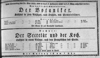 Theaterzettel (Oper und Burgtheater in Wien) 18220530 Seite: 1