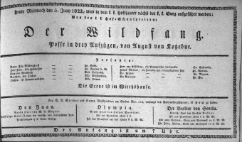 Theaterzettel (Oper und Burgtheater in Wien) 18220605 Seite: 1