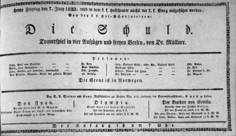 Theaterzettel (Oper und Burgtheater in Wien) 18220607 Seite: 1
